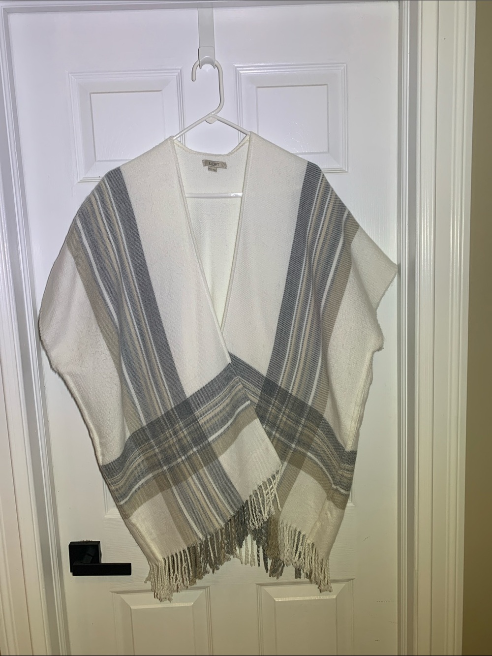 LOFT Cream Throw Poncho with Gray and Tan Stripes